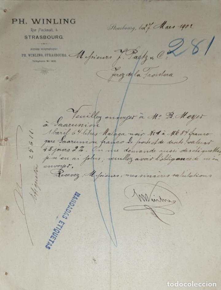 Gesch&auml;ftsbriefe: Carta comercial. PH. Winling. Strasbourg. Francia 1902