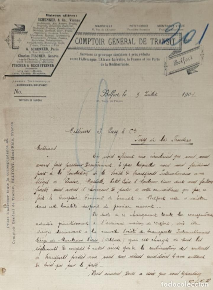 Gesch&auml;ftsbriefe: Carta comercial. Comptoir G&eacute;n&eacute;ral de Transit. Belfort. Francia 1901