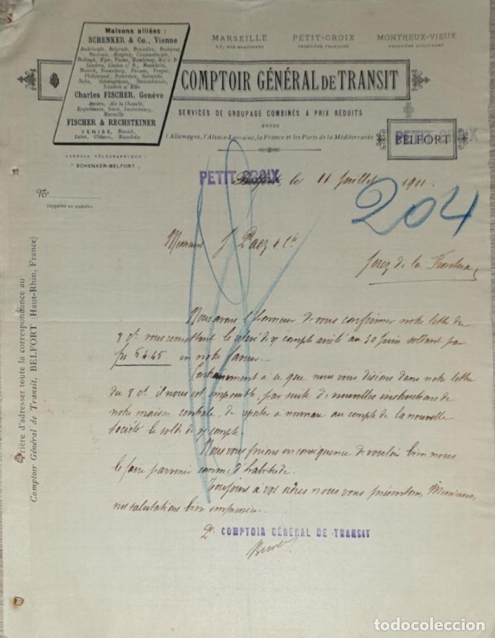 Gesch&auml;ftsbriefe: Carta comercial. Comptoir G&eacute;n&eacute;ral de Transit. Belfort. Francia 1901