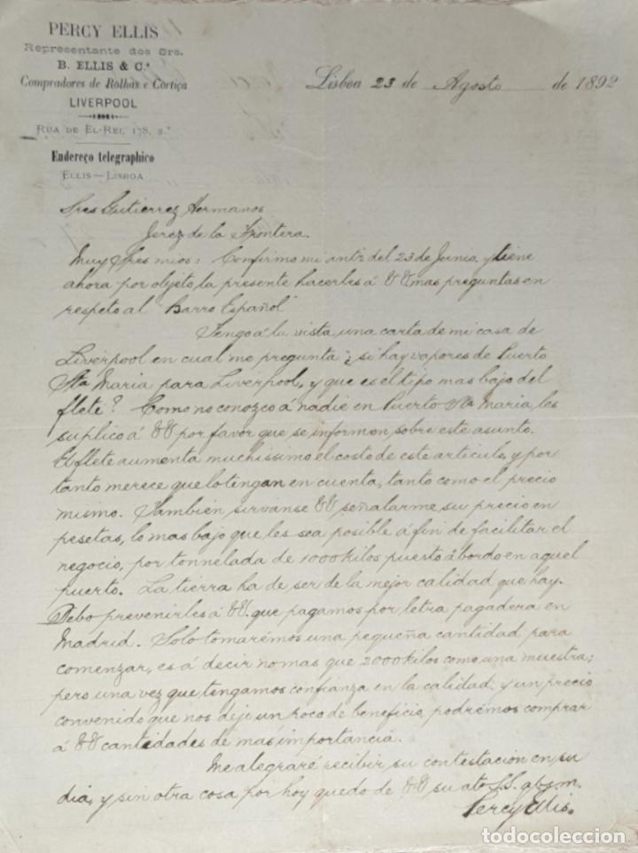 Gesch&auml;ftsbriefe: Carta comercial. Percy Ellis. B. Ellis & C&ordf;. Lisboa 1892