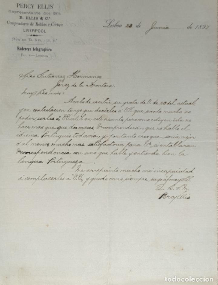 Gesch&auml;ftsbriefe: Carta comercial. Percy Ellis. B. Ellis & C&ordf;. Lisboa 1892