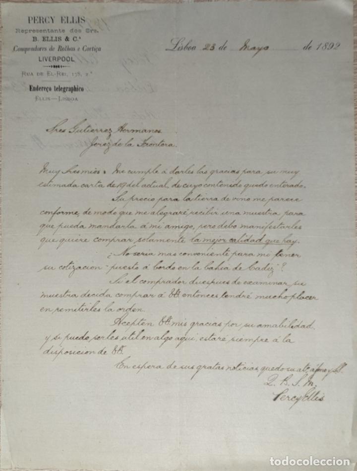 Gesch&auml;ftsbriefe: Carta comercial. Percy Ellis. B. Ellis & C&ordf;. Lisboa 1892