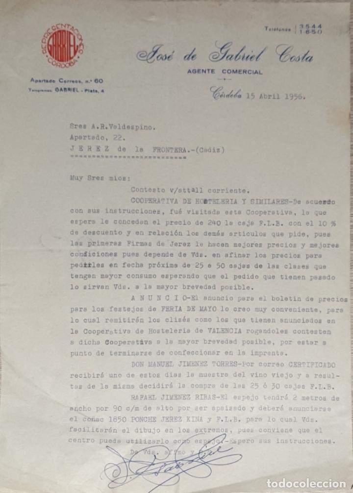 Gesch&auml;ftsbriefe: Carta comercial. Jos&eacute; de Gabriel Costa. Agente Comercial. C&oacute;rdoba. Espa&ntilde;a 1956