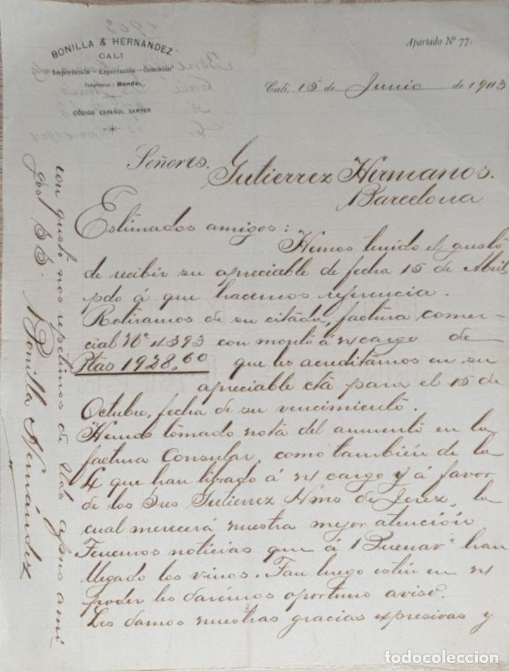 Gesch&auml;ftsbriefe: Carta comercial. Bonilla & Hernandez. Importaci&oacute;n-Exportaci&oacute;n. Cali. Colombia 1903