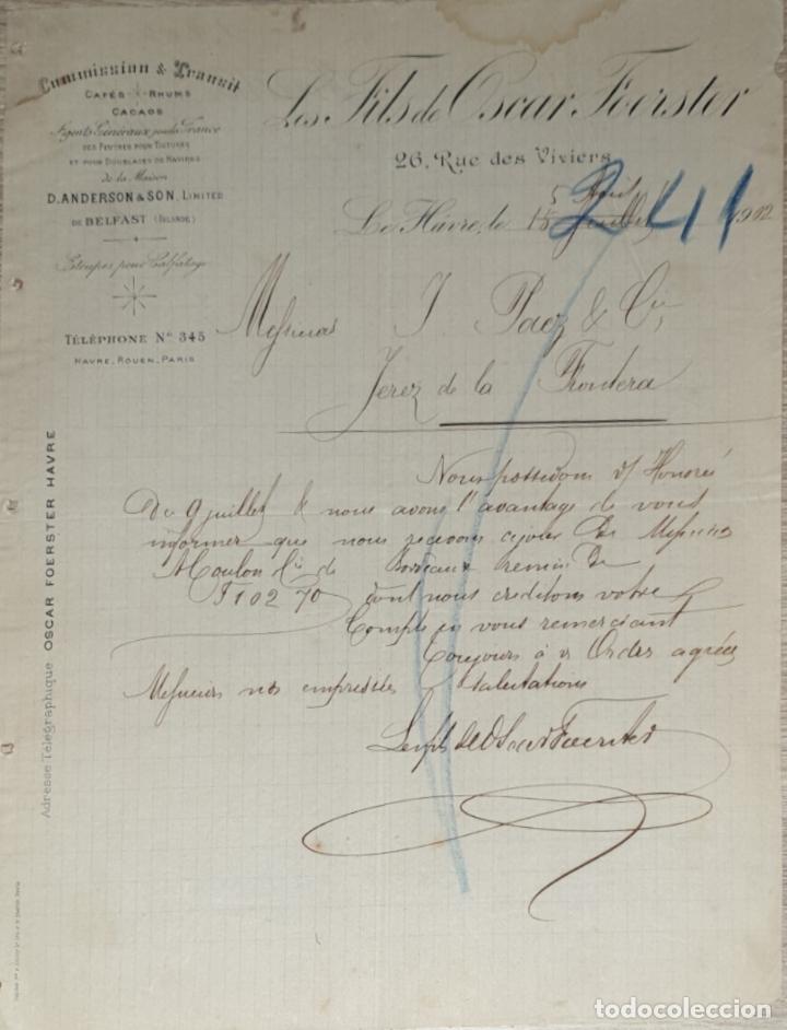 Gesch&auml;ftsbriefe: Carta comercial. Les Fils de Oscar Foerster. Commission & Transit. Le Havre. Francia 1901