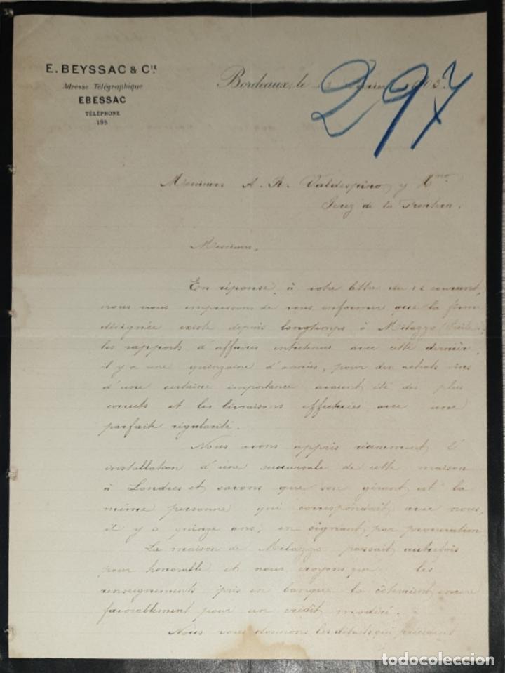 Gesch&auml;ftsbriefe: Carta comercial. E. Beyssac & C&iacute;e. Bordeaux. Francia 1903