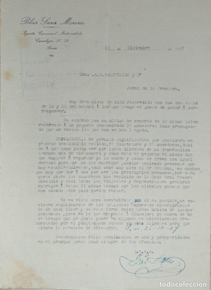Gesch&auml;ftsbriefe: Carta comercial. Blas Sanz Moreno. Agente Comercial Matriculado. Soria. Espa&ntilde;a 1927