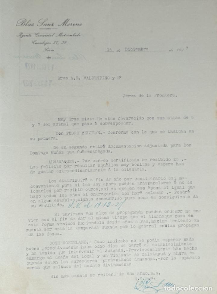 Gesch&auml;ftsbriefe: Carta comercial. Blas Sanz Moreno. Agente Comercial Matriculado. Soria. Espa&ntilde;a 1927