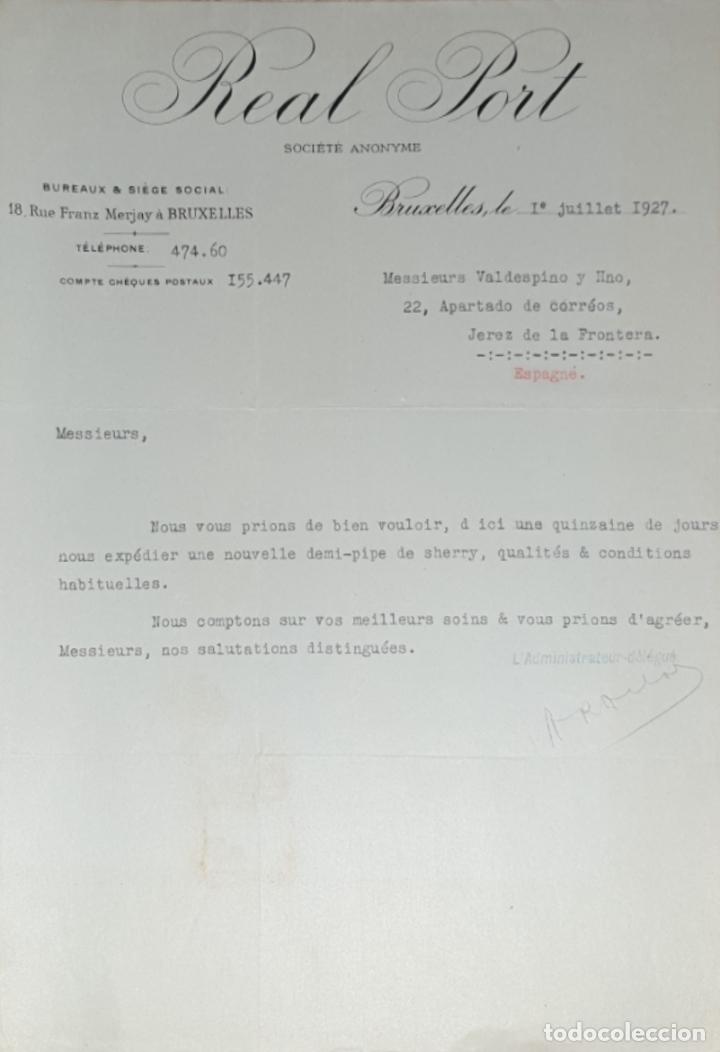 Gesch&auml;ftsbriefe: Carta comercial. Real Port. Bruxelles. Francia 1927