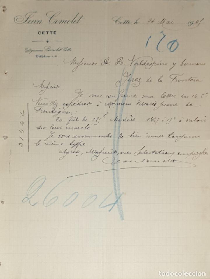 Gesch&auml;ftsbriefe: Carta comercial. Jean Comolet. Cette. Francia 1905