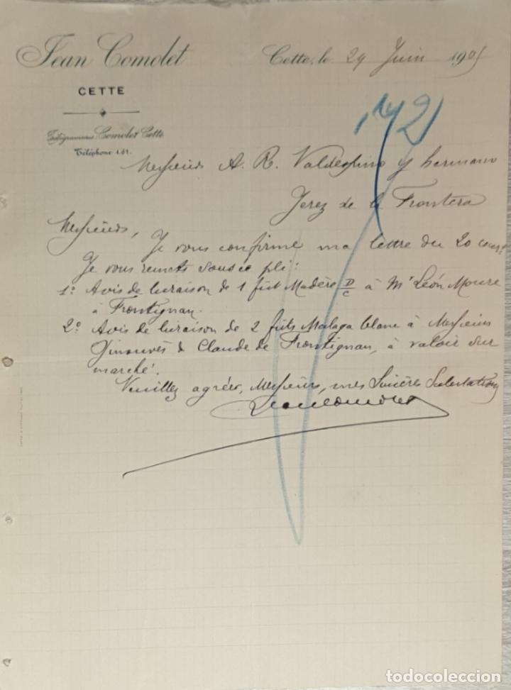 Gesch&auml;ftsbriefe: Carta comercial. Jean Comolet. Cette. Francia 1905