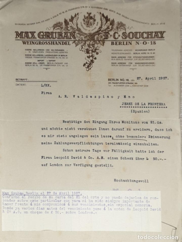 Gesch&auml;ftsbriefe: Carta comercial. Max Gruban. F.C. Souchay. Berlin. Alemania 1927