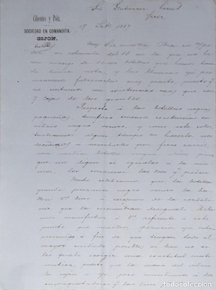 Gesch&auml;ftsbriefe: Carta comercial. Cifuentes y Pola. Sociedad en Comandita. Gij&oacute;n. Espa&ntilde;a 1889