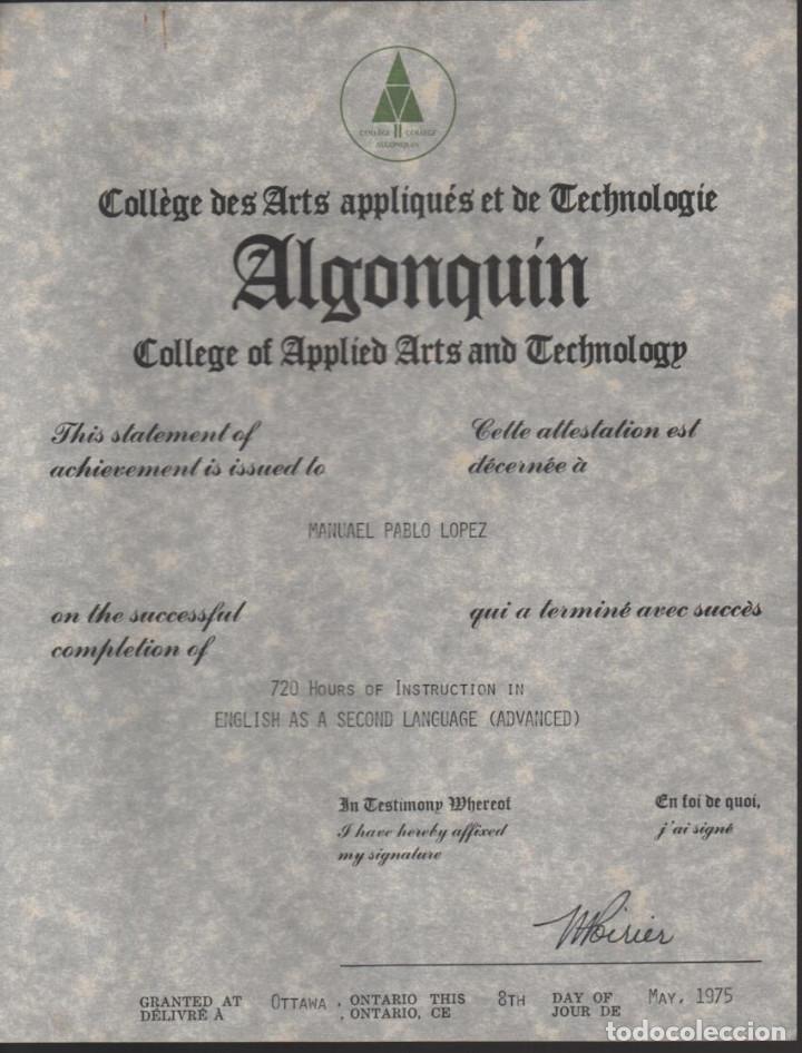 Gesch&auml;ftsbriefe: COLLEGE COLLEGE ALGONQUIN-TECHNOLOGIE- CERTIFICADO.- VER FOTOS