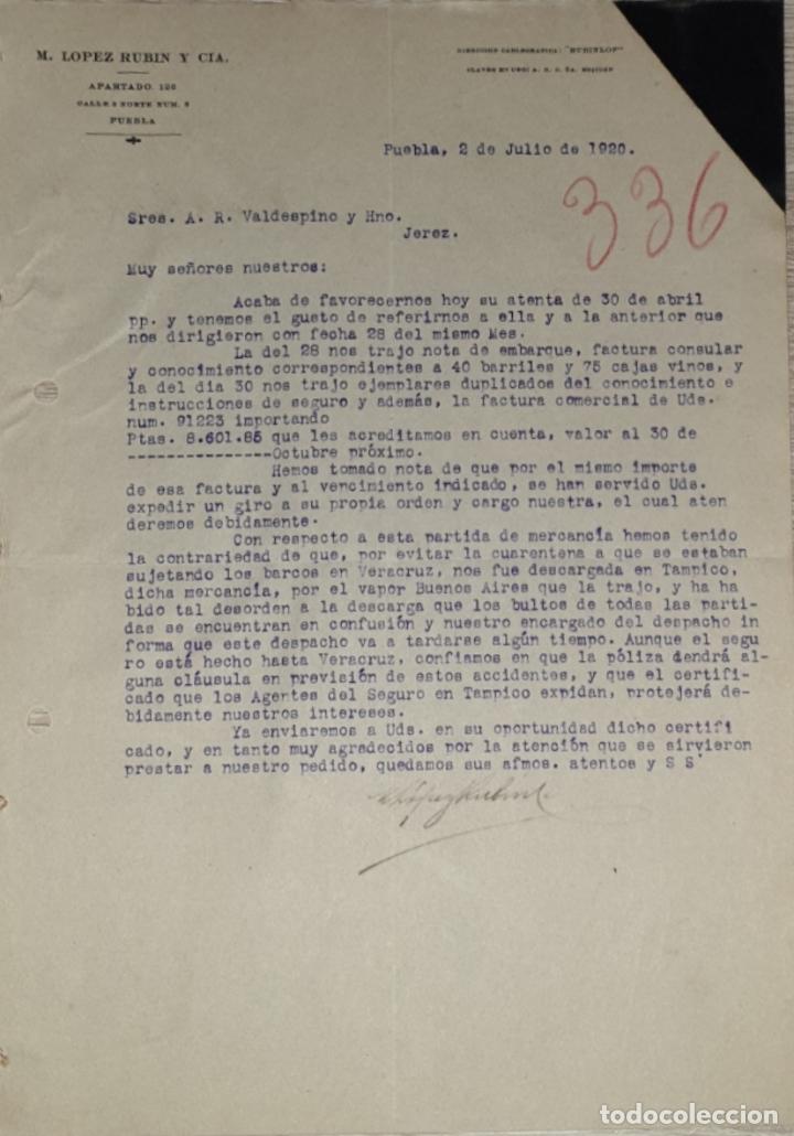 Lettres commerciales: Carta comercial. M. L&oacute;pez Rubin y C&iacute;a. Puebla. M&eacute;xico 1920