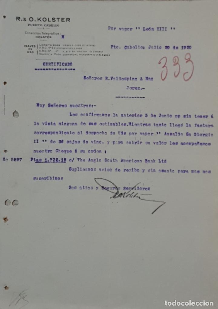 Lettres commerciales: Carta comercial. R. & O. Kolster. Puerto Cabello. Venezuela 1920