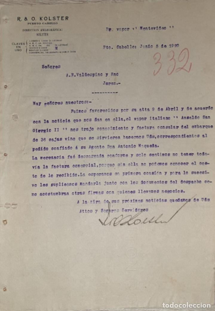 Lettres commerciales: Carta comercial. R. & O. Kolster. Puerto Cabello. Venezuela 1920