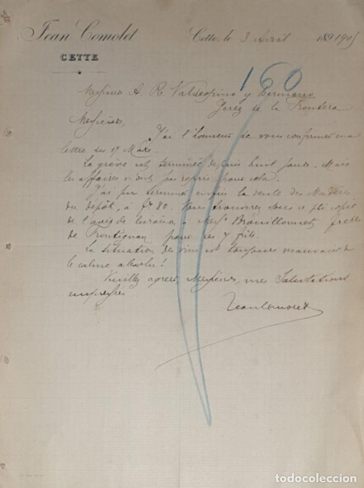 Lettres commerciales: Carta comercial. Jean Comolet. Cette. Francia 1905