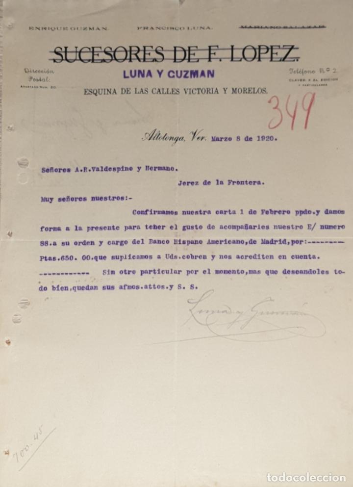 Lettres commerciales: Carta comercial. Luna y Guzman. Altotonga. M&eacute;xico 1920