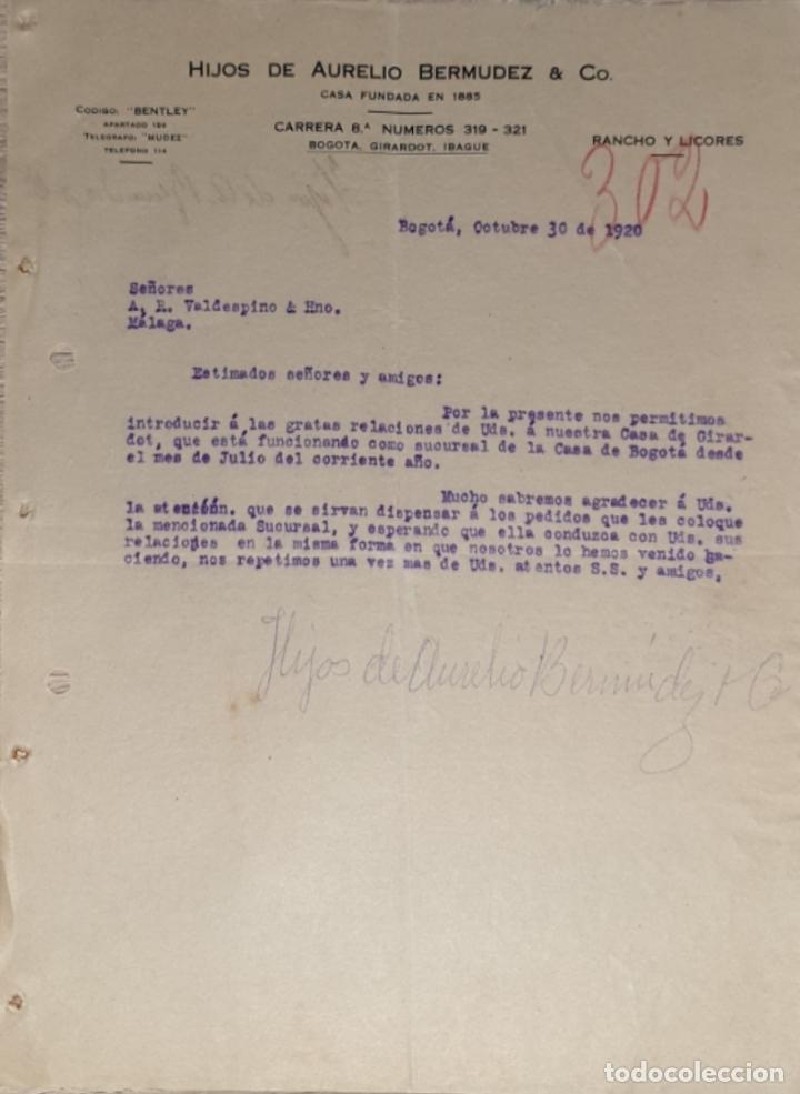 Commercial Letters: Carta comercial. Hijos de Aurelio Bermudez & C&ordm;. Bogot&aacute;. Colombia 1920
