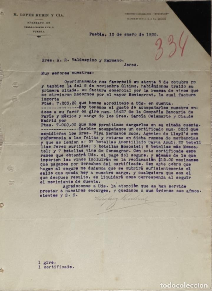 Commercial Letters: Carta comercial. M. L&oacute;pez Rubin y C&iacute;a. Puebla. M&eacute;xico 1920