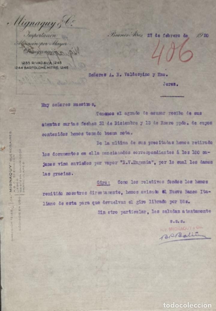 Commercial Letters: Carta comercial. Mignaquy & C&ordm;. Importaci&oacute;n. Buenos Aires. Argentina 1920