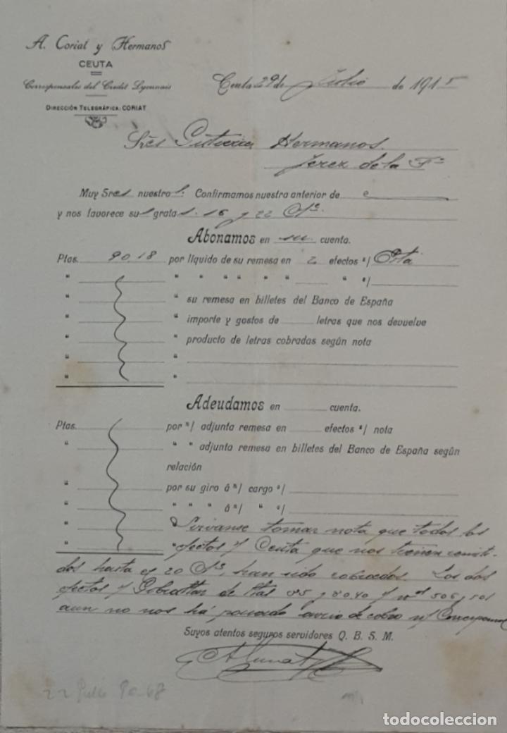 Commercial Letters: Carta comercial. A. Corial y Hermanos. Ceuta. Espa&ntilde;a 1915