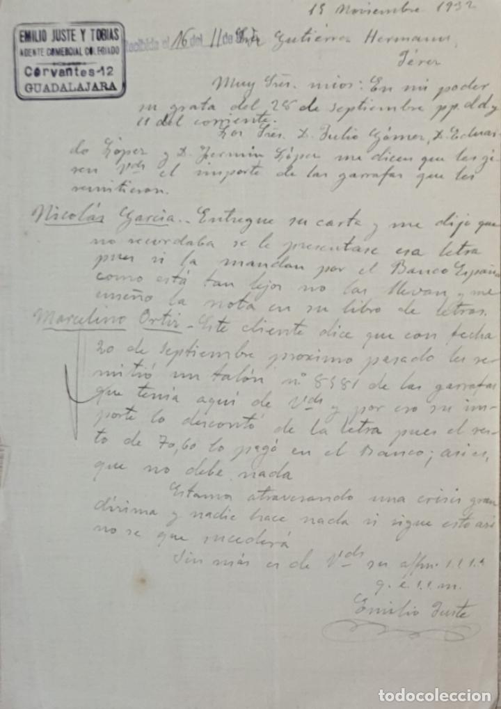 Commercial Letters: Carta comercial. Emilio Juste y Tobias. Agente comercial colegiado. Guadalajara. M&eacute;xico 1932