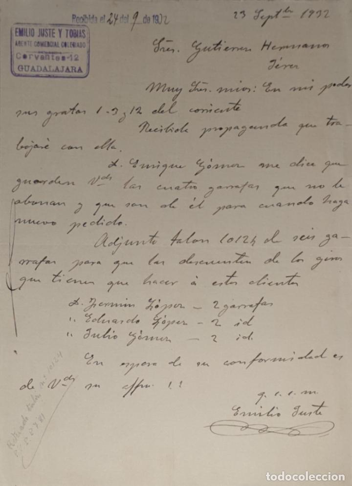 Commercial Letters: Carta comercial. Emilio Juste y Tobias. Agente comercial colegiado. Guadalajara. M&eacute;xico 1932