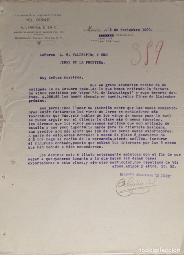 Commercial Letters: Carta comercial. A. Larrieu S.en C. Compa&ntilde;&iacute;a Abarrotera El Cisne. M&eacute;xico 1920