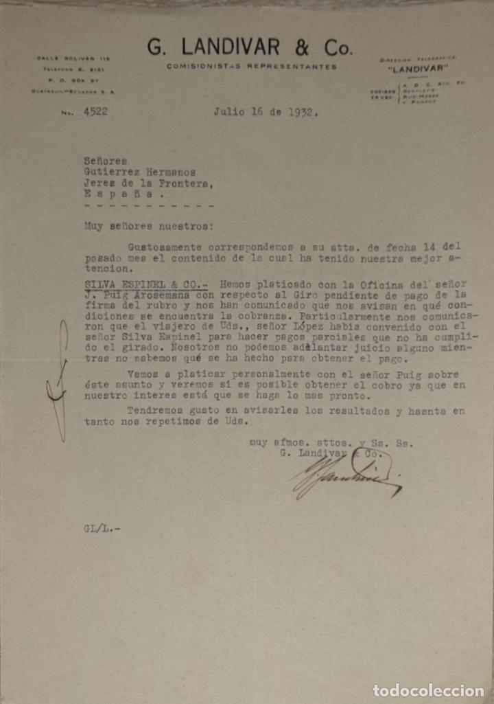 Commercial Letters: Carta comercial. G. Landivar & C&ordm;. Agencias-Comisiones. Guayaquil. Ecuador 1932