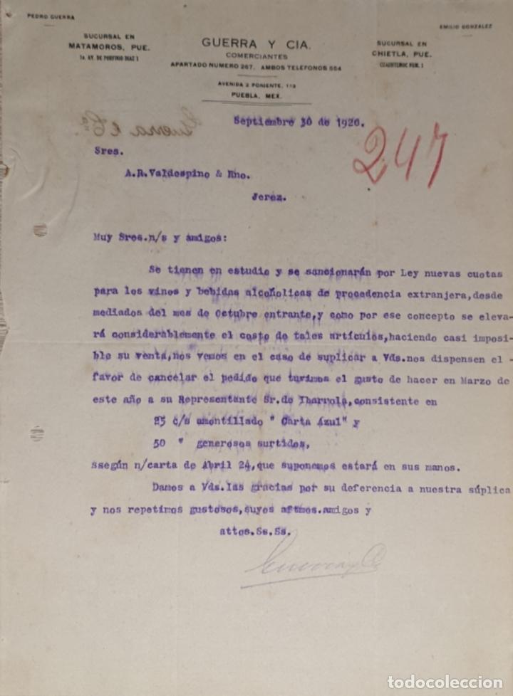 Commercial Letters: Carta comercial. Guerra y C&iacute;a. Comerciantes. Puebla. M&eacute;xico 1920