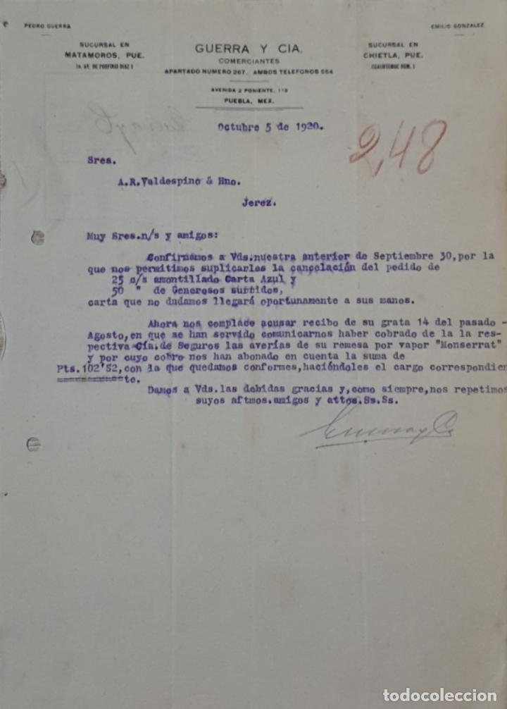 Commercial Letters: Carta comercial. Guerra y C&iacute;a. Comerciantes. Puebla. M&eacute;xico 1920