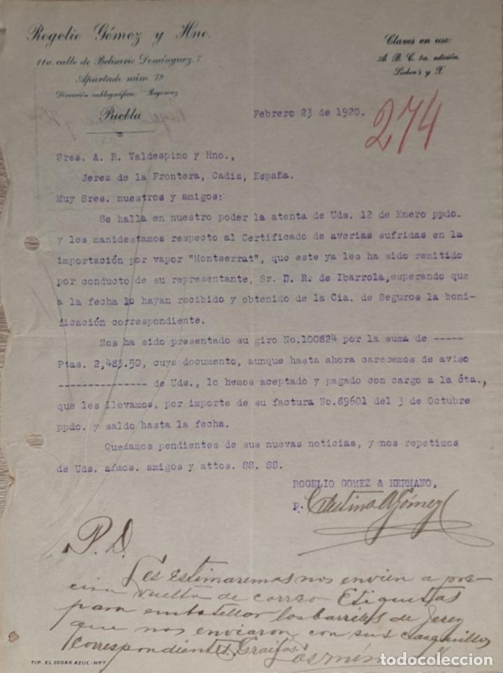 Commercial Letters: Carta comercial. Rogelio G&oacute;mez y Hno. Puebla. M&eacute;xico 1920