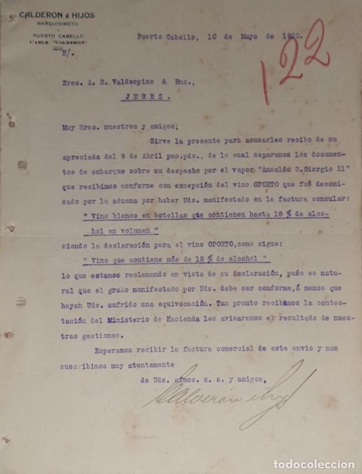 Commercial Letters: Carta comercial. Calderon &eacute; Hijos. Puerto Cabello. Venezuela 1920