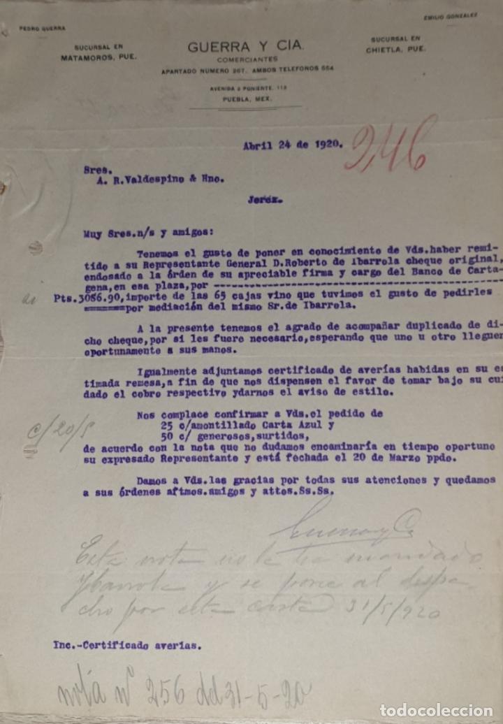 Commercial Letters: Carta comercial. Guerra y C&iacute;a. Comerciantes. Puebla. M&eacute;xico 1920
