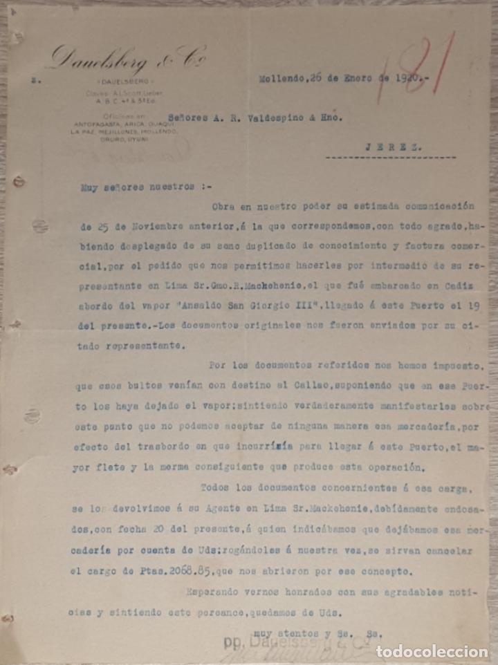 Commercial Letters: Carta comercial. Dauelsberg & C&ordm;. Mollendo. Per&uacute; 1920