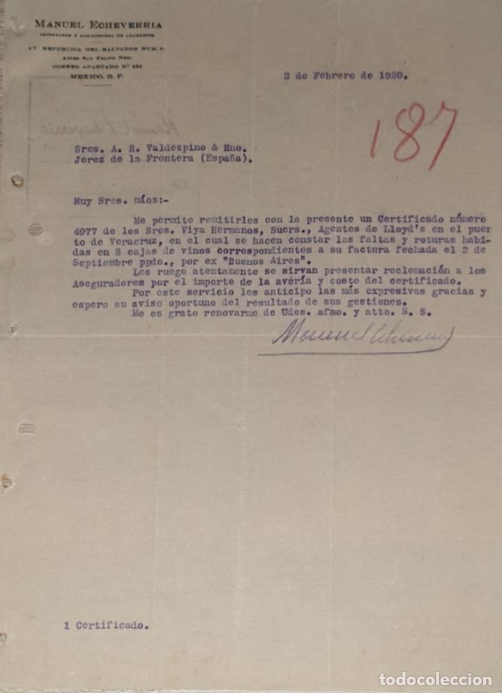 Commercial Letters: Carta comercial. Manuel Echeverr&iacute;a. Importador y almacenista de abarrotes. Mexico 1920