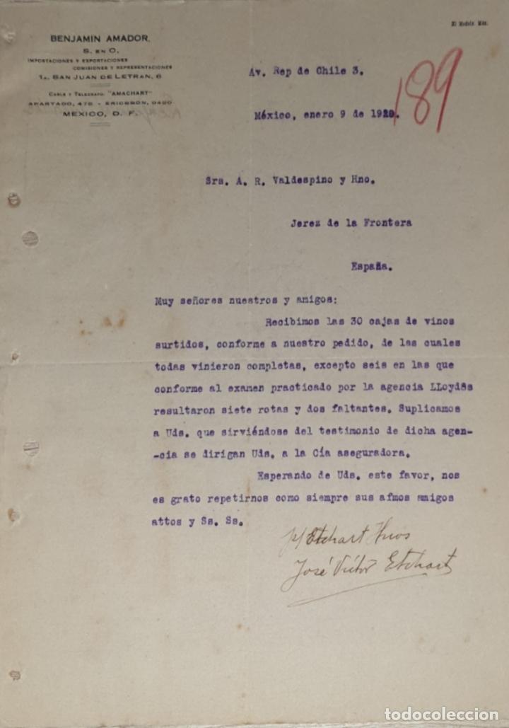 Commercial Letters: Carta comercial. Benjam&iacute;n Amador S.en C. importaciones-Exportaciones. M&eacute;xico 1920