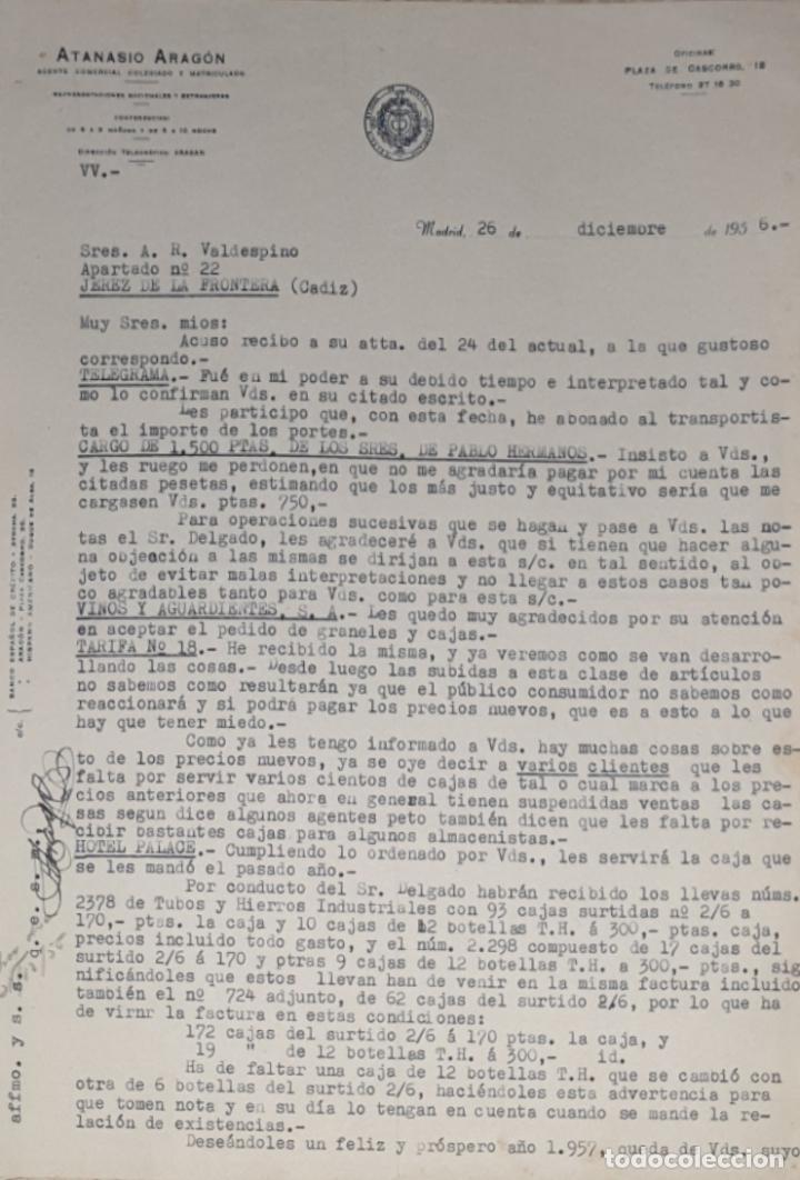 Commercial Letters: Carta comercial. Atanasio Arag&oacute;n. Agente Comercial colegiado. Madrid. Espa&ntilde;a 1956
