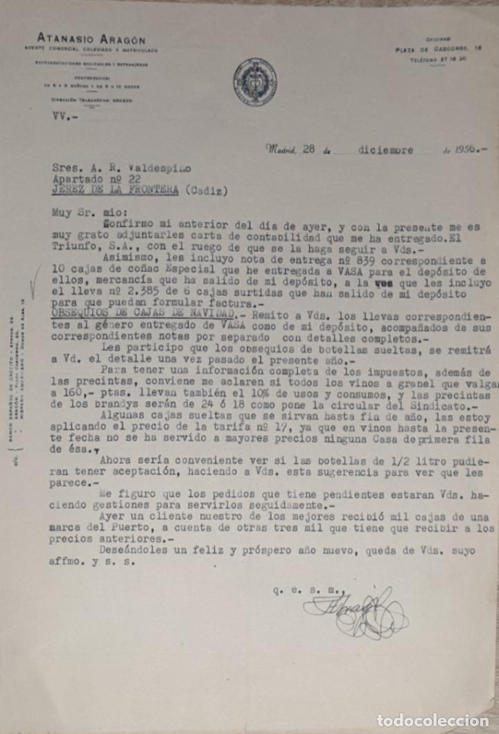 Commercial Letters: Carta comercial. Atanasio Arag&oacute;n. Agente Comercial colegiado. Madrid. Espa&ntilde;a 1956