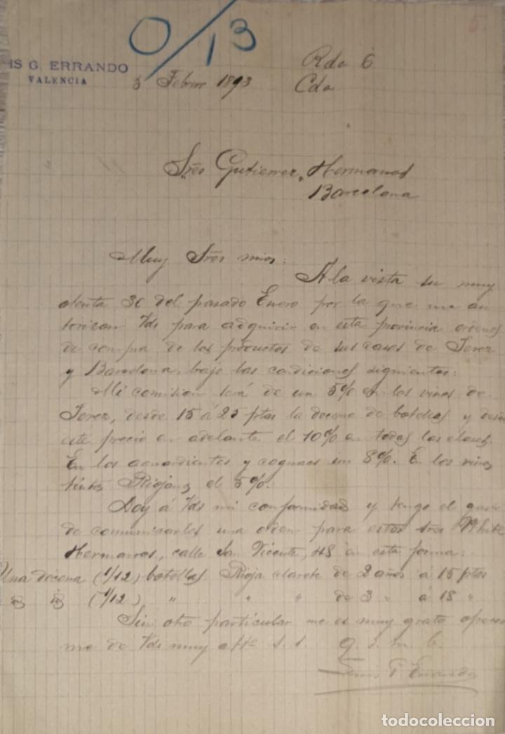 Commercial Letters: Carta comercial. Luis G. Errando. Valencia. Espa&ntilde;a 1893