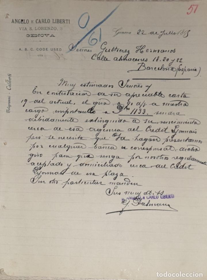 Cartas comerciales: Carta comercial. Angelo E. Carlo Liberti. Genova. Italia 1895
