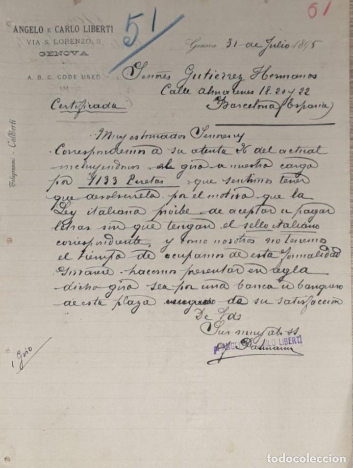 Commercial Letters: Carta comercial. Angelo E. Carlo Liberti. Genova. Italia 1895