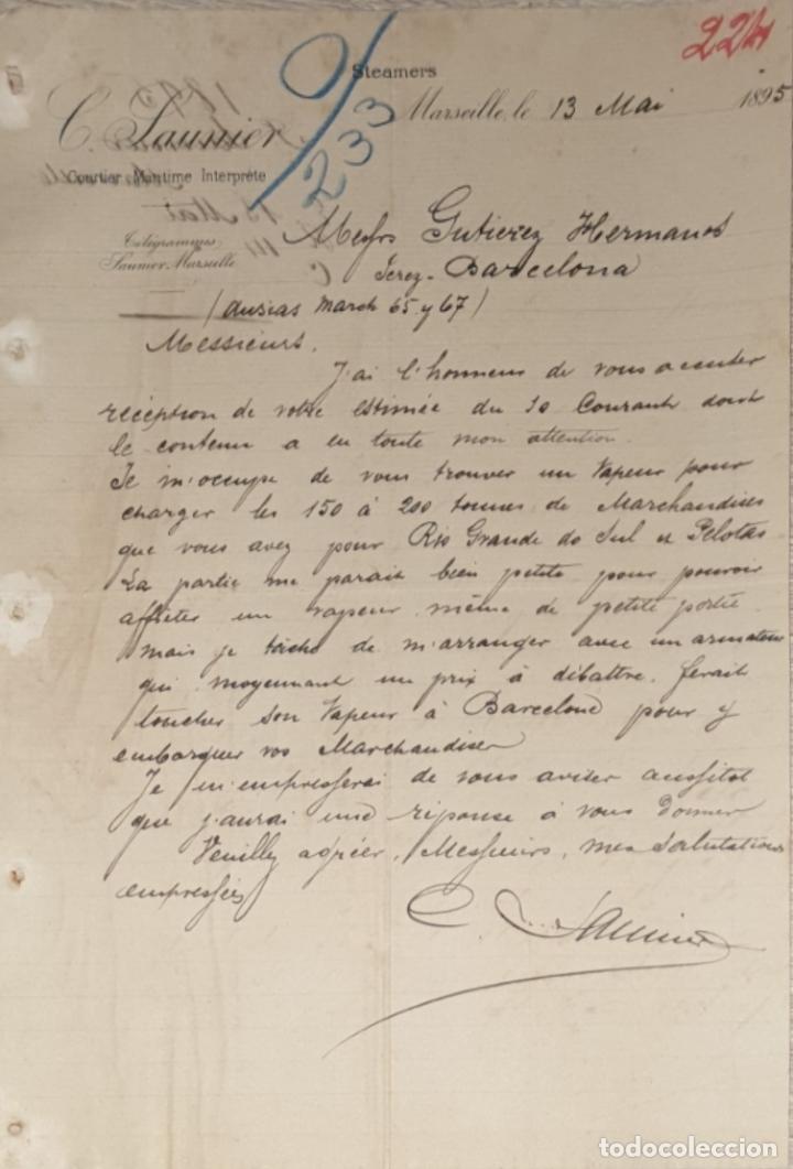 Commercial Letters: Carta comercial. C. Saunier. Courtier Maritime Interprete. Marseille. Francia 1895