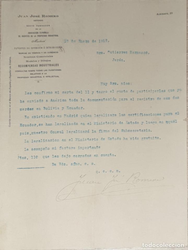 Commercial Letters: Carta comercial. Juan Jos&eacute; Romero. Abogado. Madrid. Espa&ntilde;a 1917