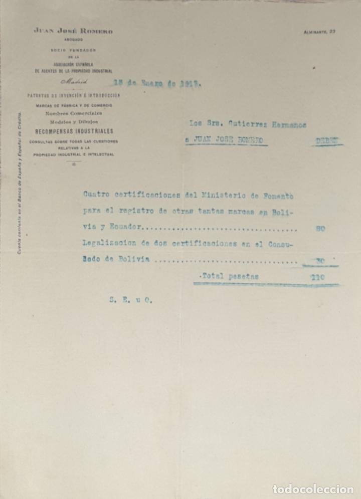 Commercial Letters: Carta comercial. Juan Jos&eacute; Romero. Abogado. Madrid. Espa&ntilde;a 1917