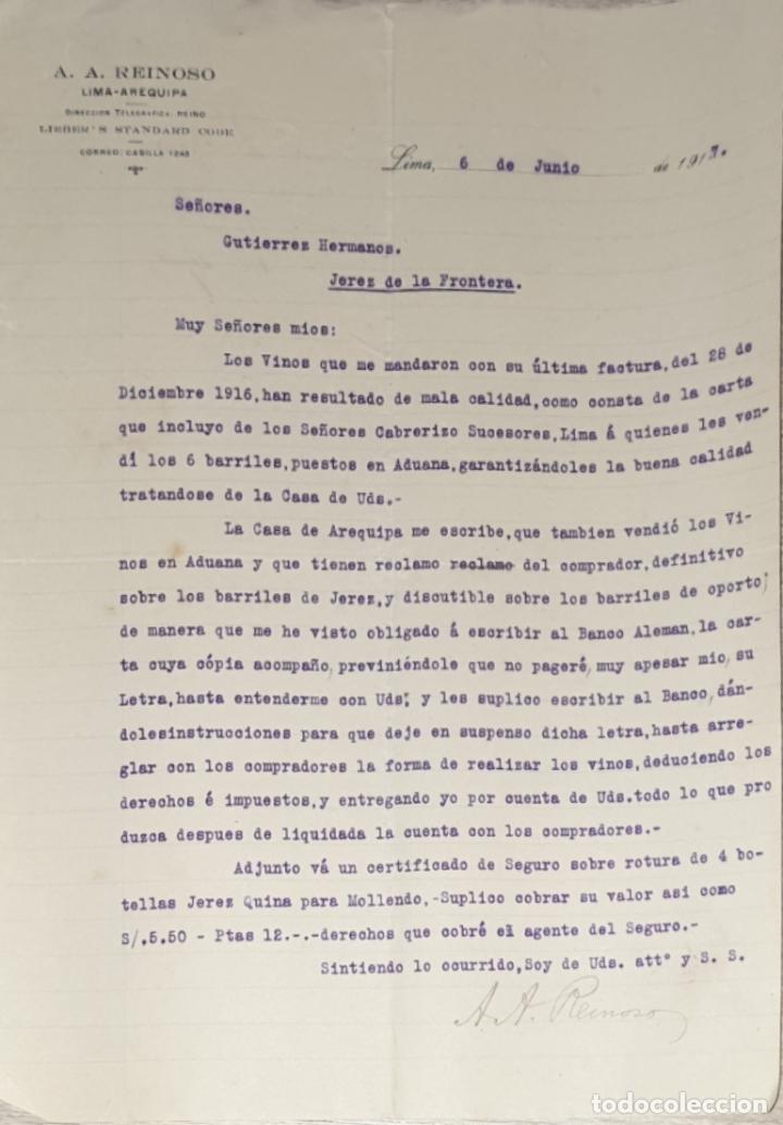 Commercial Letters: Carta comercial. A.A. Reinoso. Lima. Per&uacute; 1917