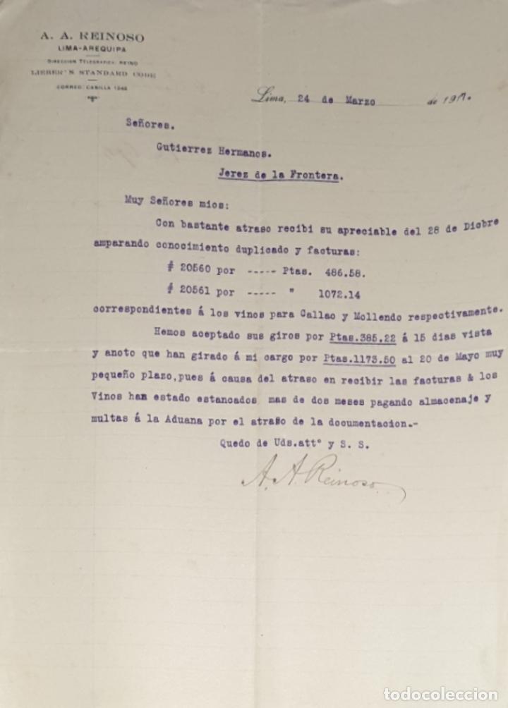 Commercial Letters: Carta comercial. A.A. Reinoso. Lima. Per&uacute; 1917