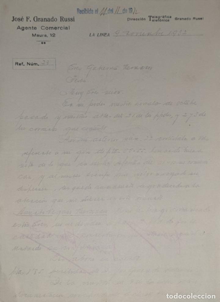 Commercial Letters: Carta comercial. Jos&eacute; F. Granado Russi. Agente Comercial. La L&iacute;nea. Espa&ntilde;a 1932